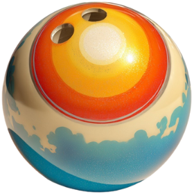 A coastal-painted bowling ball