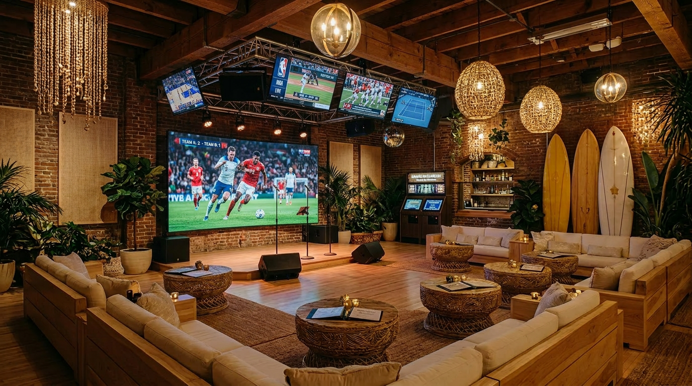 The lounge upstairs on a match day, the game on the big screen